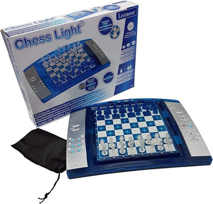 Lexibook ChessLight® Electronic Chess Game with Touch-Sensitive Keyboard and Light and Sound Effects 32 Pieces 64 Levels of Difficulty Battery or Plug Blue/Grey LCG3000