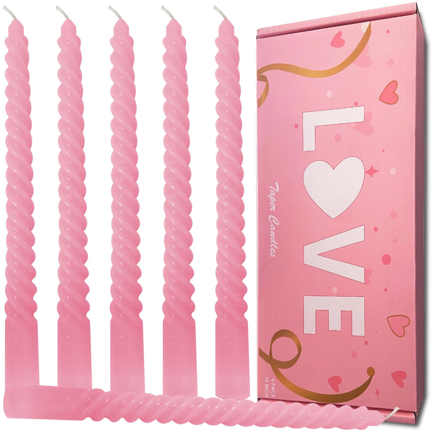 Topsics 6 Pack 10 Inch Pink Taper Candles, Spiral Taper Candles, Unscented Twisted Taper Candlesticks, Home Decor Kitchen Decor Wedding Decorations
