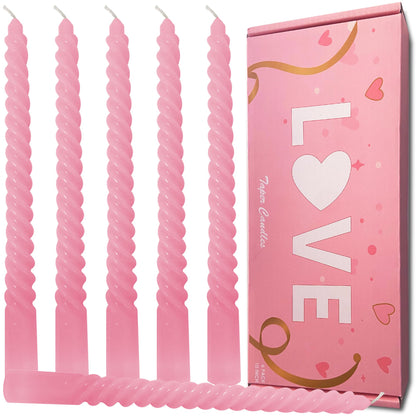Topsics 6 Pack 10 Inch Pink Taper Candles, Spiral Taper Candles, Unscented Twisted Taper Candlesticks, Home Decor Kitchen Decor Wedding Decorations