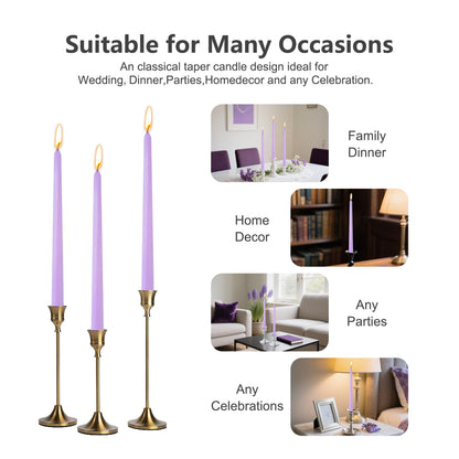 8 Pack 10 Inch Lavender Purple Taper Candles for Dinner Home Decor Wedding Shower