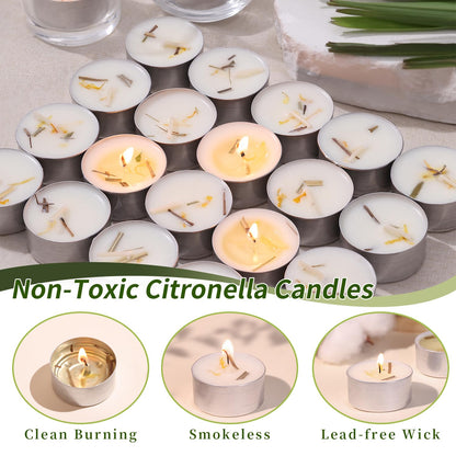 8 Pcs 6H Citronella Tealight Candles Indoor Outdoor, Decorative Scented Tealight Candles with 100% Palm Wax Base & Dried Lemongrass, Smokelss for Patio, Home, Outside Use