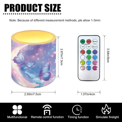 NETILGEN 4 Packs Flameless Candles with Remote Timer Color Changing 3 inch Flickering Flameless Candles with Battery Operated Moon Blue Butterfly Print