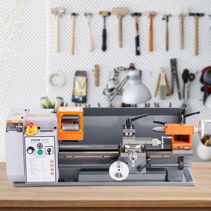 VEVOR Metal Lathe Machine, 7'' x 13.78'', Precision Benchtop Power Metal Lathe, 0-2200 RPM Continuously Variable Speed, 500W Brush Motor Metal Gears, with Tool Box for Processing Precision Parts