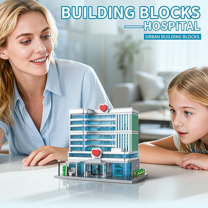 Hospital Building Blocks Set 1350 Pieces Modern City Architecture Model with Detailed Interior Micro Mini Bricks Construction Toy Medical Center Clinic Gift for Adults &amp Teens