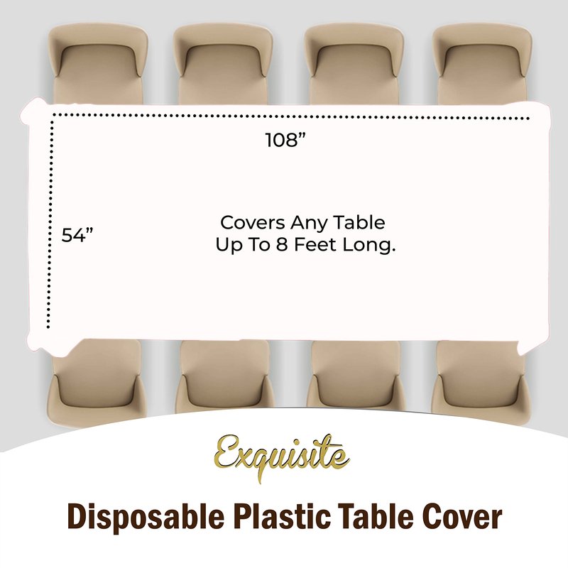 Exquisite Party Solids 6-Pack Premium Plastic Tablecloth 54in. x 108in. Rectangle Plastic Table Cover - White