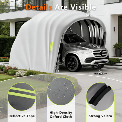Semi Automatic Car Canopy, 19.35 x 8.8 Ft Garage Shelter with Heavy-Duty Oxford Fabric, Stainless Steel Frame - Waterproof, UV-Resistant, Windproof for Outdoor Vehicle Protection, Grey