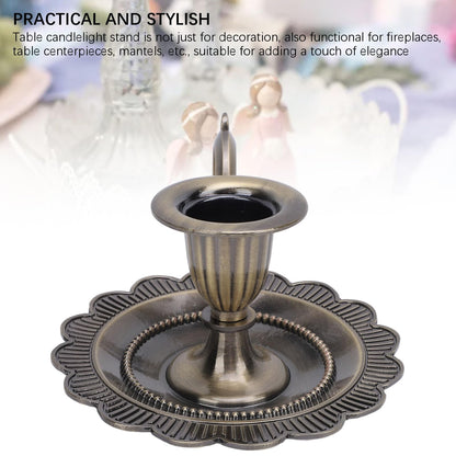 Retro Candlestick Holder, Handheld Table Candlelight Stand with Flat Base, for Romantic Dinners, Home Decoration, Fireplaces (Antique Bronze)