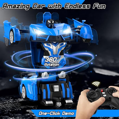 Transform Remote Control Car RC Cars for Boys Age 3-5 6-8 One-Button Transform Toy Cars 2.4GHz 360° Spin 1:16 Scale Flashing Headlight3-8 Year Old Grandkids Christmas Birthday Gifts