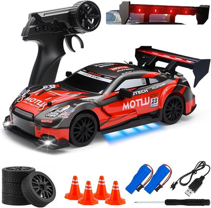 RC Drift Car 1:24 Scale Remote Control Vehicle for Kids2.4GHz 20KM/H 4WD High Speed RC Cars with LED Light Two Batteries &amp Drifting Tires Racing Sport Toy Cars for Adults Boys Girls Kids 8601RD