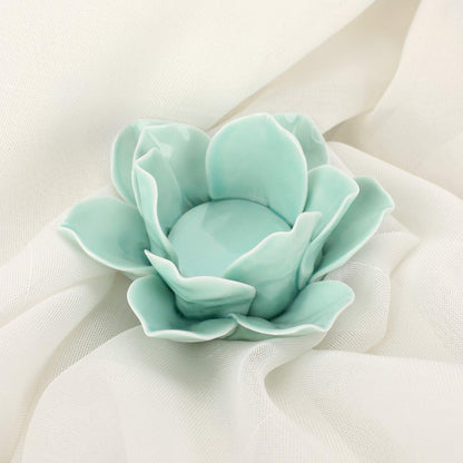 OwnMy Green Ceramic Lotus Flower Tealight Holder 4.5 Inch Lotus Petal Tealight Candle Holder, Ceramic Votive Candle Stand for Wedding Table Centerpieces Home Decors