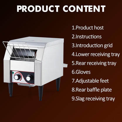 Commercial Conveyor Toaster 150 Slices/Hour, 1340W Heavy Duty Stainless Steel Electric Oven with Dual Heating Tubes for Restaurant Bagels and Croissants