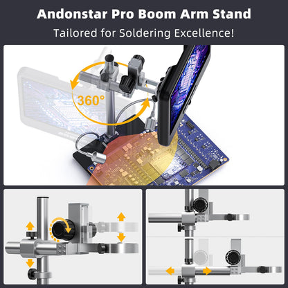 Andonstar 4K 30FPS Digital Microscope with 10.1" Screen, 3840P UHD Video Audio, Pro Boom Arm Stand for Soldering, Electronics Repair, Coin, AD208S-Pro HDMI Electronic Microscope for Adults, 64GB