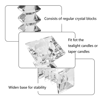 DONOUCLS Crystal Candlestick Holders 2 Pack, Clear Crystal Taper or Tealight Candles Holder, Table Centerpieces for Party Wedding Decoration(8.3in Tall)