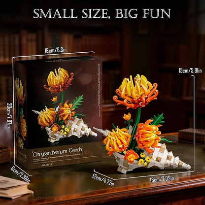 Chrysanthemum Building Set MOC Chrysanthemum Botanicals &amp Conch Model Kit for Home Office Decor Artificial Flower Gift Toy for Adults Woman 14+ (585PCS)