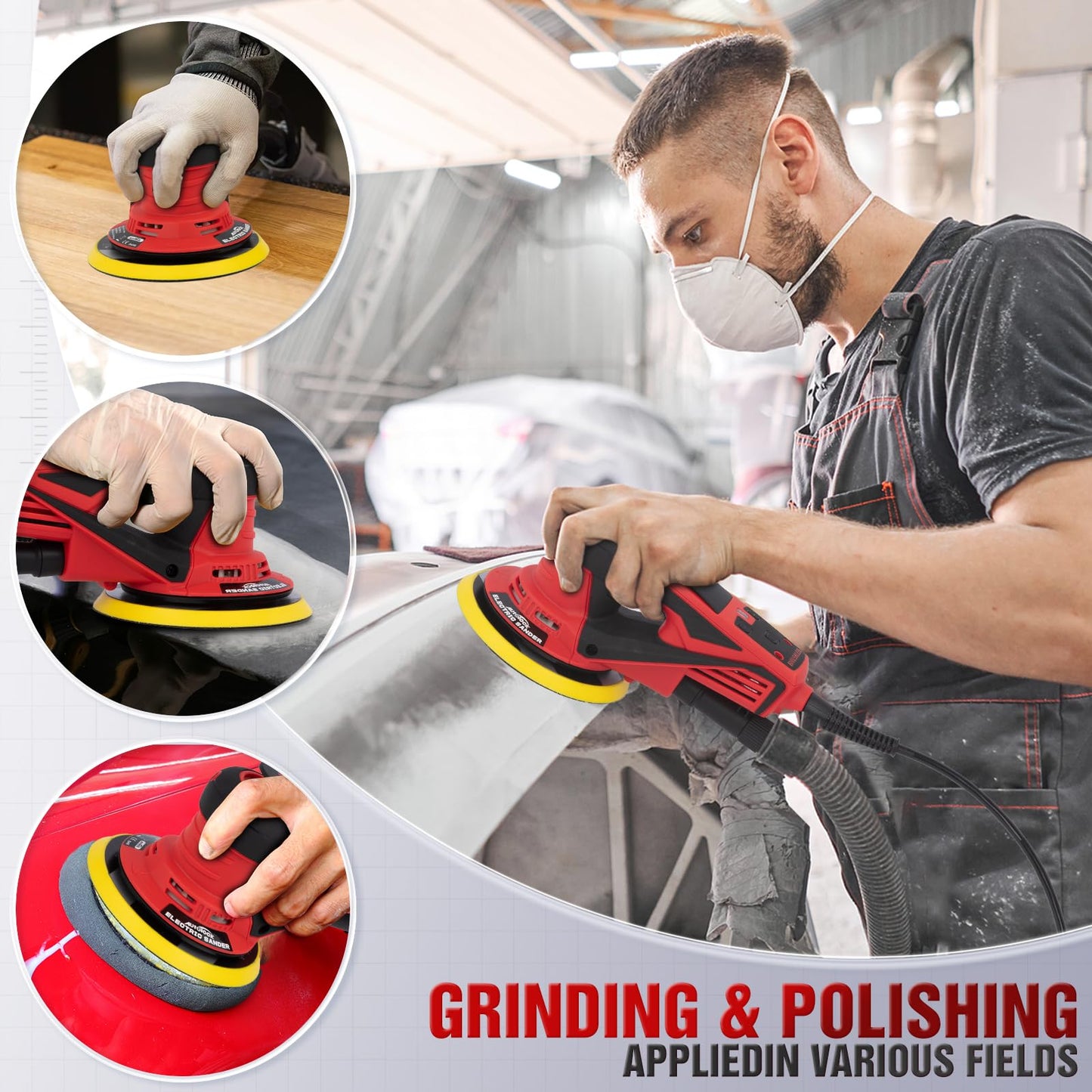 Autolock Electric Random Orbital Sander, 350W Brushless Motor with 5 & 6 Inch Pads, 10000RPM Palm Sander for Woodworking, Sanding and Polishing (1pcs)