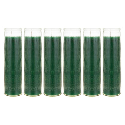 Mega Candles 6 pcs Unscented Green 7 Day Glass Container Devotional Prayer Candles, Premium Wax Candle 2 Inch x 8 Inch, Sanctuary, Vigils, Prayers, Blessings, Religious, Memorials, Remembrance