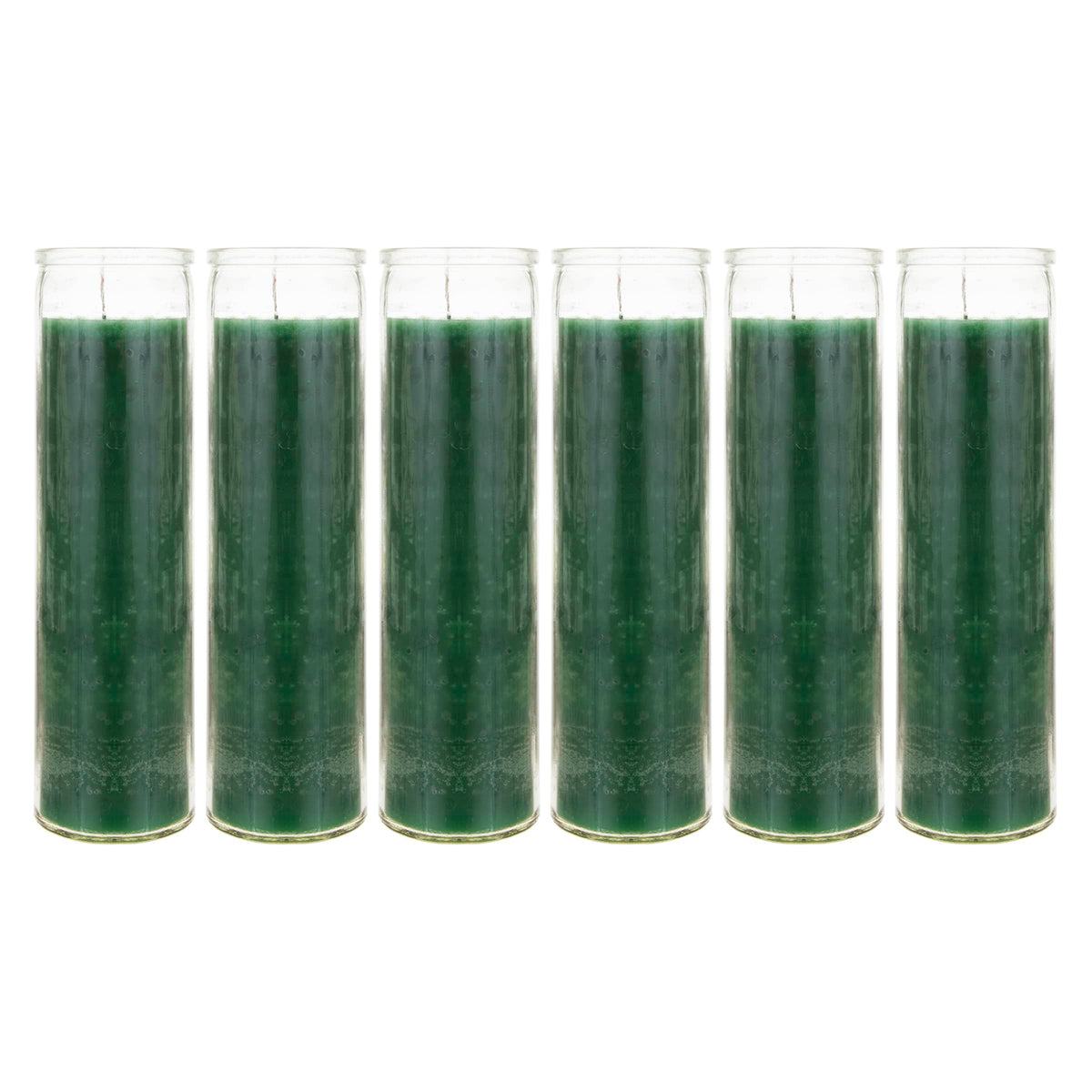Mega Candles 6 pcs Unscented Green 7 Day Glass Container Devotional Prayer Candles, Premium Wax Candle 2 Inch x 8 Inch, Sanctuary, Vigils, Prayers, Blessings, Religious, Memorials, Remembrance