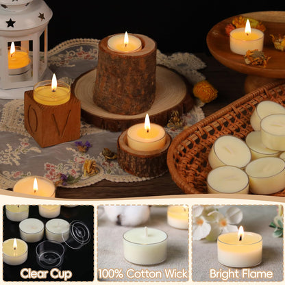 Soy Tealight Candles 50 Pack, 6 Hours Long Burning Tealights Candles Bulk, Natural Soy Wax Tea Light Candle Paraffin-Free, Unscented Small Tea Candle for Emergency,Dinner