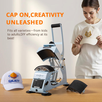 HTVRONT Hat Press Machine - Hat Press Heat Machine for Caps with 2 Platens & Caps Stretcher, Hat Heat Press Machine for Caps with Precise Temp&Timer Control for Heat Transfe Vinyl, Sublimation (Blue)