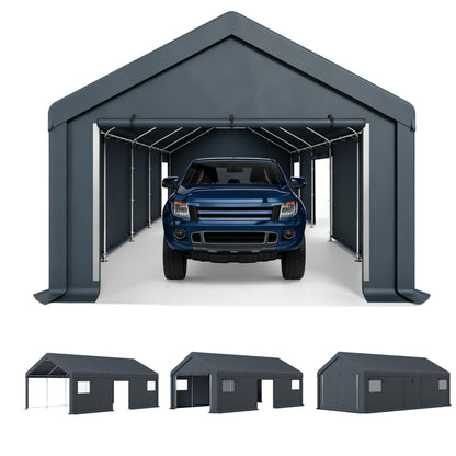 PHI VILLA Portable Garage Carport,13x24ft Car Tent Shed Carports canopy Outside Storage Tents Shelter, Heavy Duty Garages Shelters Waterproof UV Resistant with Rollup Zipper Doors for Cars,Boats,Tools