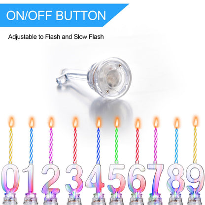 Boao 50 Pcs Birthday Number Candle Set Includes 10 Pcs Multicolor LED Flashing Number Candles with Transparent Shell and 40 Pcs Wax Candles(Colored Candle Style)