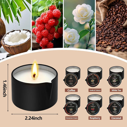 Sariiraw 6 Pack Massage Oil Candles Set, Low Temp Soy Based Massage Candles for Massage Therapy, Relaxation & Skin Moisturizing, Assorted Scents for Home Spa Self Care