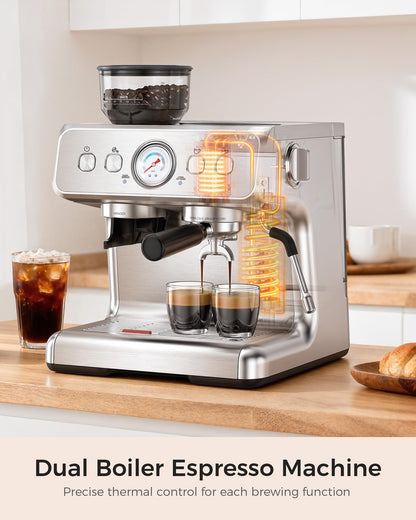 COWSAR Dual Boiler Espresso Machine with Grinder, Commercial Expresso Coffee Machines,Use Milk Frother and Brew Coffee Machine Simultaneously, Coffee Maker Cappuccino Latte, 95oz Water Tank