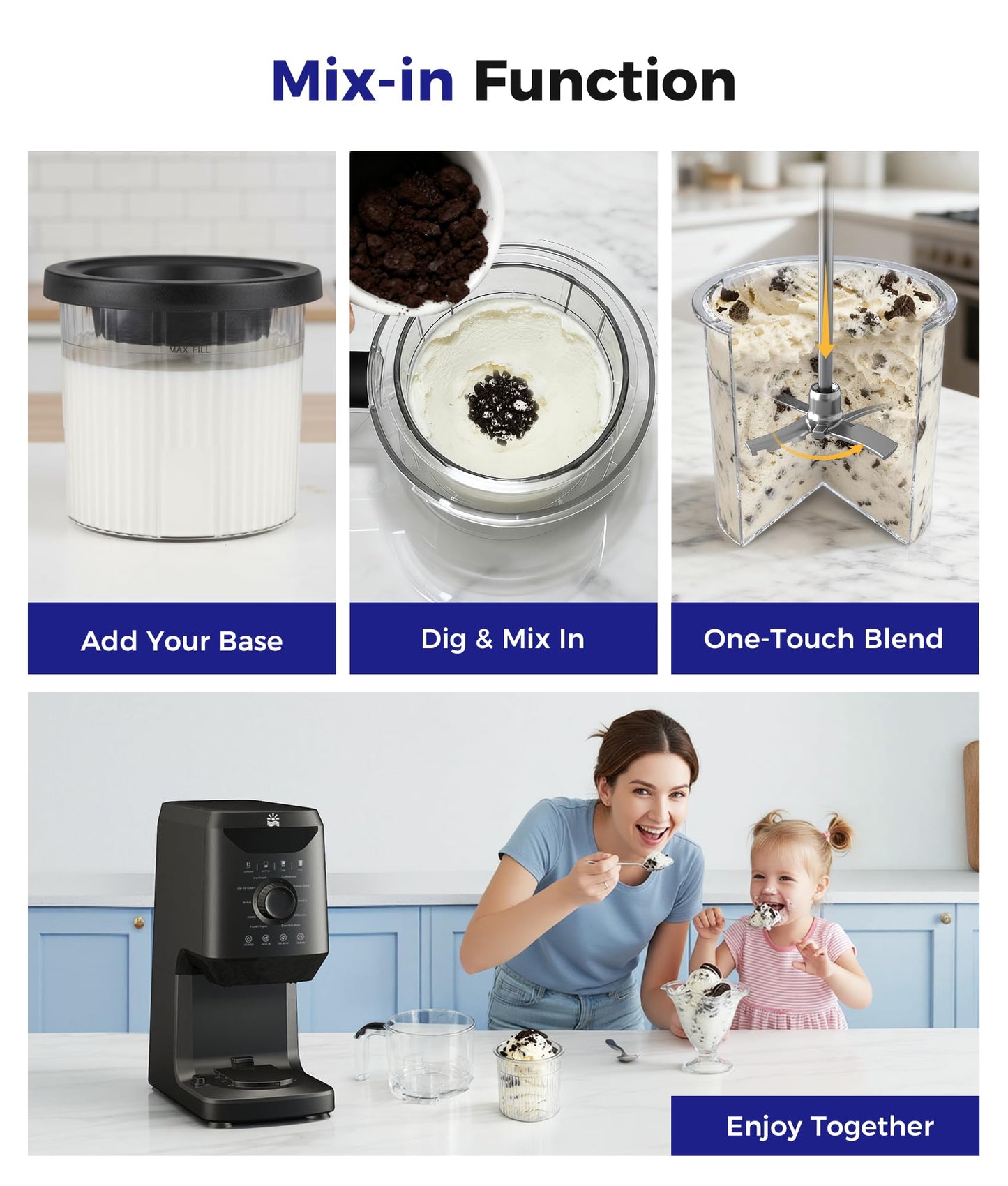 Oylus 12-in-1 Ice-Cream Maker Machine - 11 Preset Programs & Self-Cleaning, Healthy Frozen Yogurt Maker for Gelato, Slushies, Sorbet, Mix-ins & More, Includes (2) Pint Containers for Home & Party