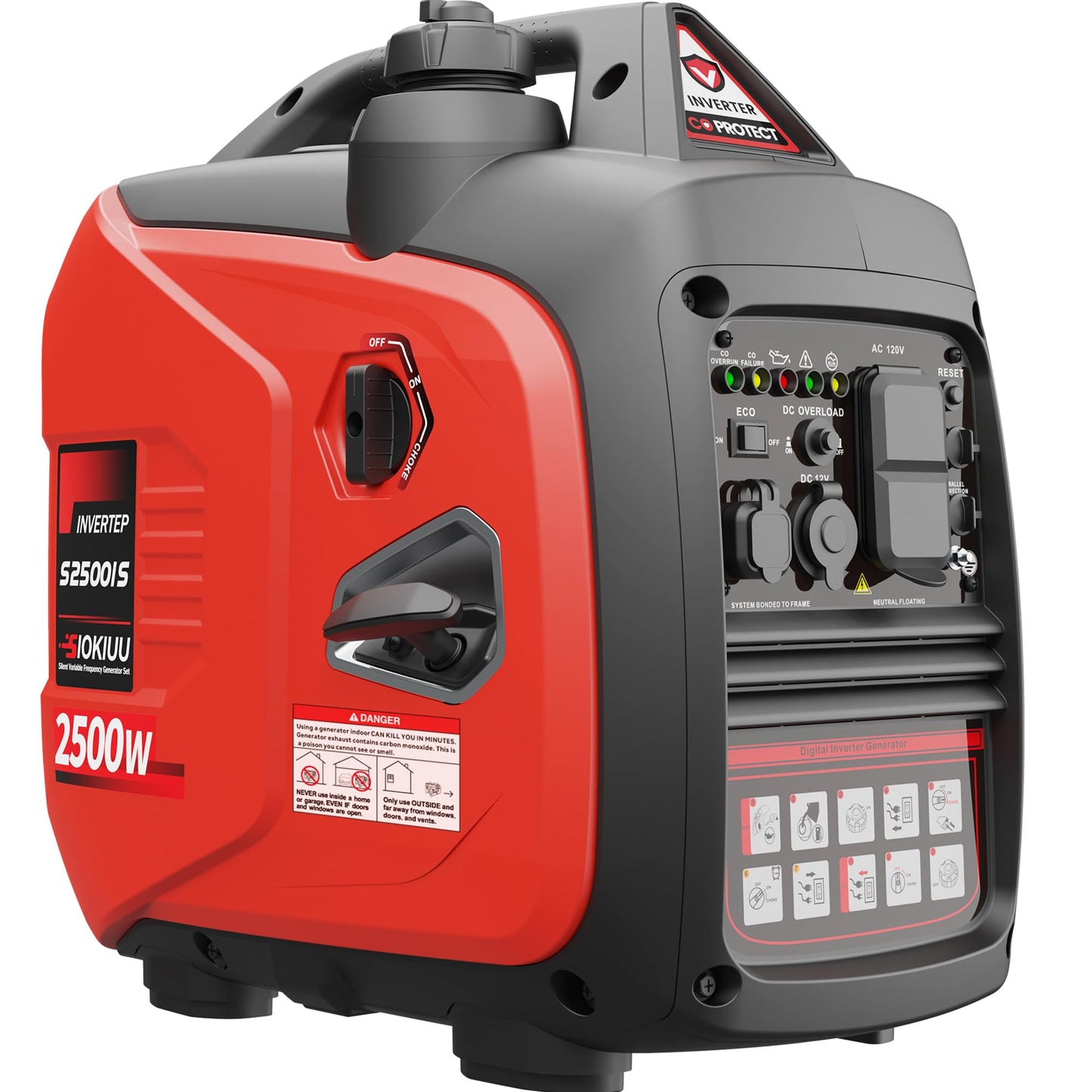 SIOKIUU 2500W Portable Generator Super Quiet Inverter Generator Ultra Lightweight for Home Backup Outdoor Camping, CO Sensor Protect, EPA, ECO Mode