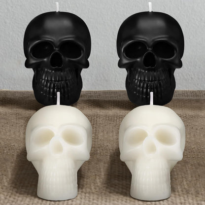 Nuanchu 4 Pcs Goth Candles Set Black and White Medium Skull Gothic Candles Vegetable Wax Candlestick Goth Home Decor for Halloween Xmas Haunted House Decoration
