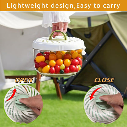 Upgraded Fruit Washing Bowl with Strainer,BPA-Free Drain Basket for Lid& Ice Compartment,Multifunctional Berry Washer,Foldable Handle Strainer and Colander for Fridge Storage or Picnic Camping(2.85QT)