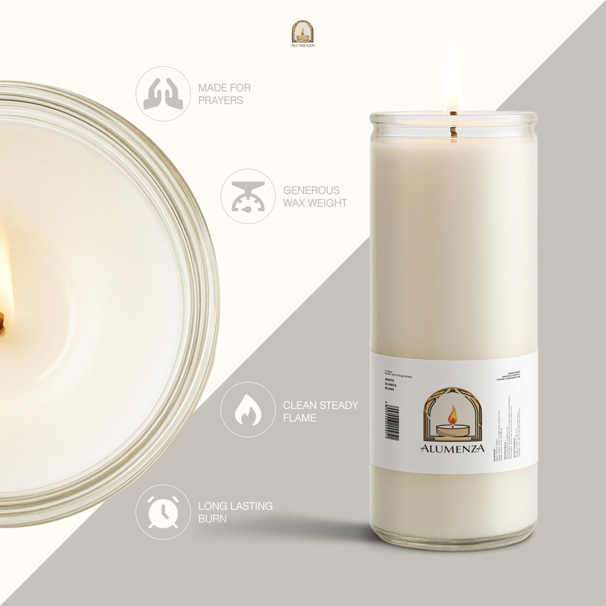 Alumenza 6 Pack Santa Cruz Candle in Glass Jar 90 Hours– Paraffin Wax, Clean Burning Unscented | Large & Tall Devotional Prayer Pillar Candles for Home, Memorial, Rituals