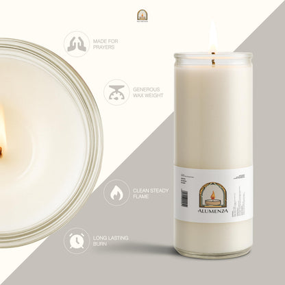 Alumenza 3 Pack Santa Cruz Candle in Glass Jar 90 Hours– Paraffin Wax, Clean Burning Unscented | Large & Tall Devotional Prayer Pillar Candles for Home, Memorial, Rituals