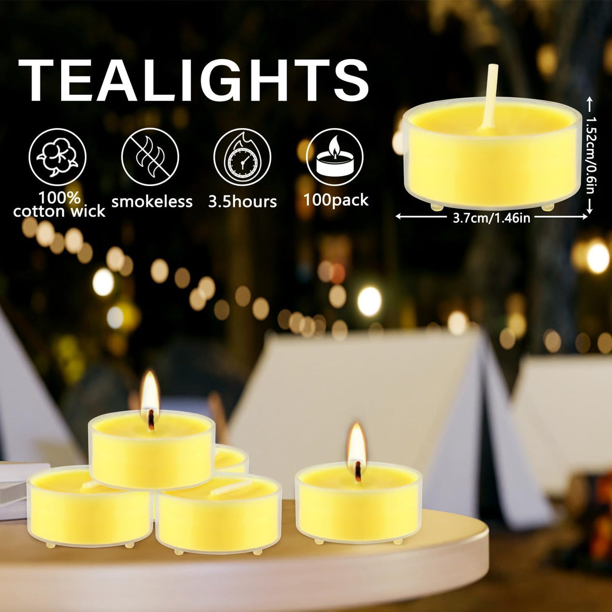 3.5-Hour 100Pack Yellow Tealight Candles, Outdoor and Indoor Summer Scented Candle,Natural Soy Wax Candle for Home Patio Garden Yard Balcony,BBQ Birthday Emergency