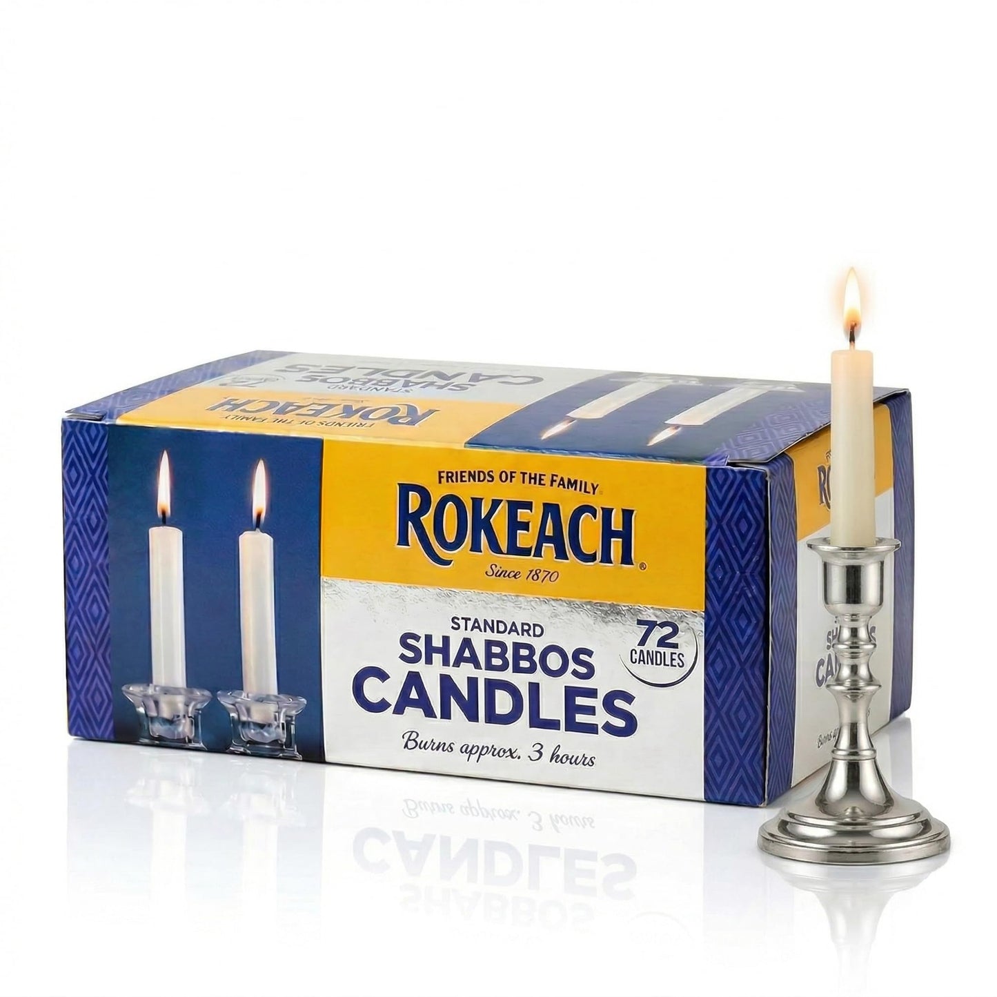 Rokeach Standard Shabbat Candles, 72 Count | White Paraffin Wax Sabbath Candles | 3-Hour Burn Time