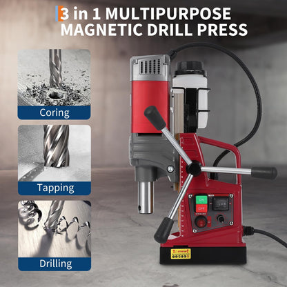 1550W Magnetic Drill Press, 2" Coring, 3147lbf Mag Force, 750RPM Adjustable Speed Mag Drill for Metal, Portable Magnetic Drill Press for Professional Drilling