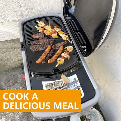BBQ-PLUS Cast Iron Cooking Griddle for Weber Traveler Portable Gas Grill, Rectangular, Black, 12.5 x 13.4 inch