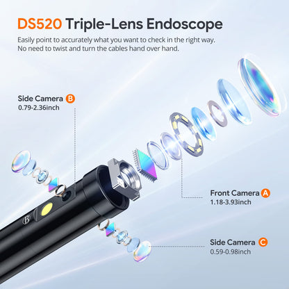 DEPSTECH 50FT Endoscope Camera with Light: Triple Lens 5" IPS Screen Sewer Inspection Camera, 1080P Industrial Borescope, Split Screen, Semi-Rigid Cable, Waterproof Drain Pipe Tool, Carrying Case
