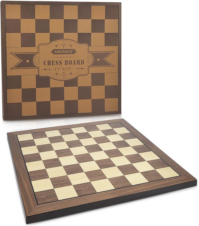 AMEROUS 17 Inches Wooden Chess Board Only Professional Tournament Chess Board Large with Gift Package - Chess Rules Beginner Chess Board Game for Adults