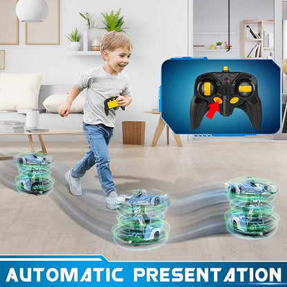 FDJ RC Cars - Transform Remote Control Car 2.4Ghz 1:18 Scale Transforming Police Car Toy with Flashing Light One Button Deformation 360 Degree Rotating Drifting Kids Toys Car for Boys Girls