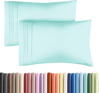 Skiennix Queen Pillow Cases Set of 2 - Ultra Soft Hotel Quality - Wrinkle Free & Fade Resistant - Spa Blue