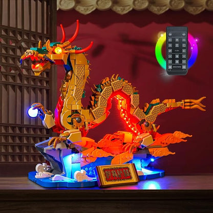 Upgraded Led Light Kit for Lego Auspicious Dragon Building Set Remote Version Compatible with Lego 80112 Model Gift Idea for Adults Adult Builders and Fans (Model Not Included)