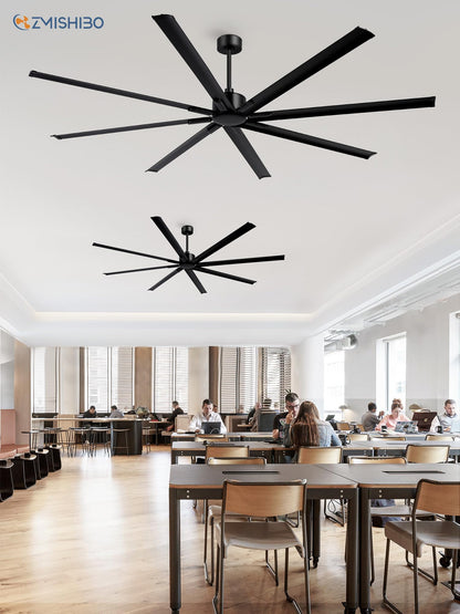 ZMISHIBO 96 Inch Ceiling Fans No Light, Large Industrial Ceiling Fan with 8 Aluminium Blades, Quiet DC Motor, 6 Speeds, Modern Ceiling Fan without Light for Garage/shop/living room,Black