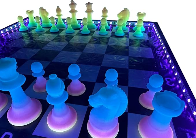 Dam Merch's LED Illuminated Glow in The Dark Chess Set - Made in USA (Regulation Dualing Rainbow)
