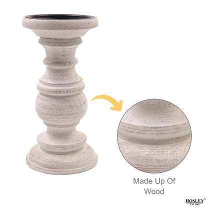 Hosley Set of 3 Whitewashed Wooden Pillar Candle Holders – 10”, 8”, and 6” Heights – Ideal for LED and Pillar Candles, Weddings, Parties, Home Décor, Spa, Reiki, and Aromatherapy