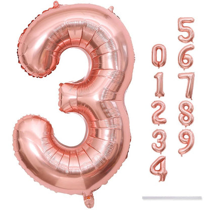 Rose Gold Number 3 Balloon for Girls, 40 Inch Large Number 0-9 Foil Mylar Helium Digital Balloons Set for Women Birthday Graduation Anniversary New Year Wedding Party Decorations Celebration Supplies