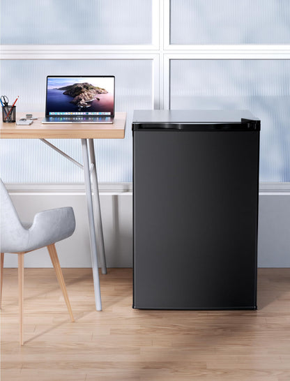 COWSAR 4.5 Cu.Ft Dorm Fridge with Freezer, Single Reversible Door Apartment Refrigerator, Adjustable Thermostat, Ultra Quiet, Energy Efficient Commercial Compact Fridge for Bedroom Dorm Office, Black