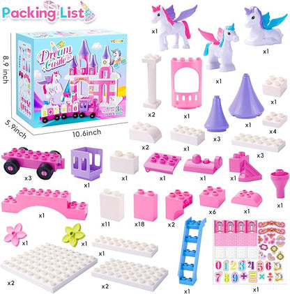 Classic Building Blocks for Toddlers - Compatible with Major Brands Unicorn Theme Princess Castle &amp Number Trains Classic Bricks Creative Educational Buildable Kits for Girls Boys Ages 3 4 5