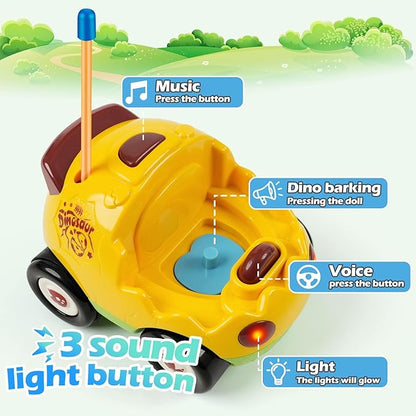 Remote Control Dinosaur Car Toys for Toddler Kids - Best Birthday Gifts for Boys Ages 2 3 4 5 Years Old 2-Pack Toys for Toddlers 18+ Months with Lights and Music