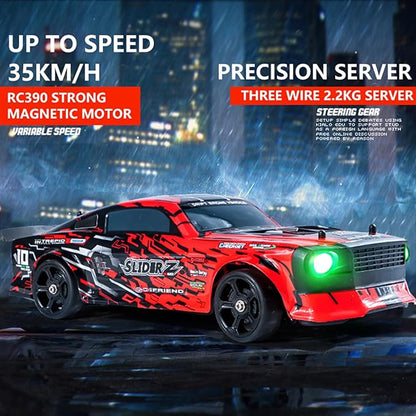 RC Drift Car 1/14 Scale RC Race Car with Spray Cool LED Lights 2.4G 4WD High Speed 35KM/H Drifting Cars Proportional Throttle with 2 Batteries RTR Gifts for Teen Adults